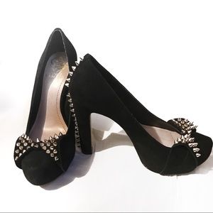 Vince Camuto Black Velvet Studded Bow Heels